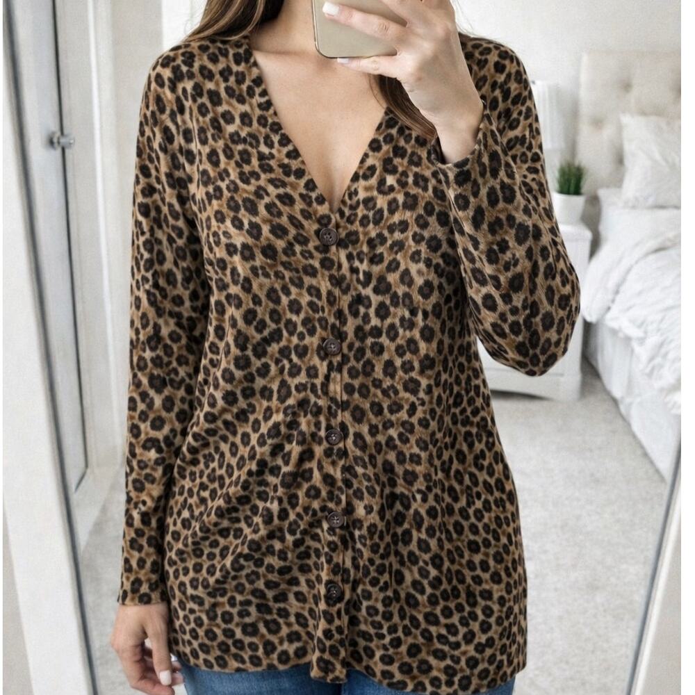 Vintage Joan Leslie Animal Print button up cardigan Sweater XL